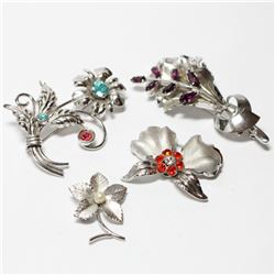 Lot of Bond Boyd Sterling Silver Brooches with Stone Accents.   You will receive 4 brooches in this 