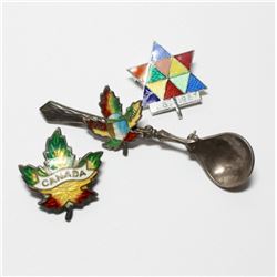 Vintage Sterling Silver & Enameled 'Canada' Sterling Silver Pin Collection.  You will receive 3 Pins