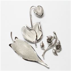 Lot of Bond Boyd Sterling Silver Floral Brooches.  You will receive 3 Brooches in this collection. A