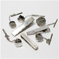 Lot of Sterling Silver Men's Tie Tack/ Tie Clip Collection.  You will receive 3 Tie Clips, and 5 Tie