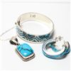 Image 1 : Lot of Vintage Mexico Sterling & 950 Silver Turquoise Jewellery. You will receive a bangle bracelet 