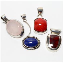 Lot of Sterling Silver Inlaid Stone Pendants.  You will receive 4 pendants in this lot.  Total weigh