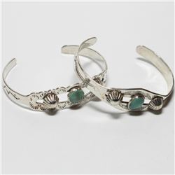 Pair of Sterling Silver Cuff Bracelets with Stone Accents. You will receive 2 bracelets which measur