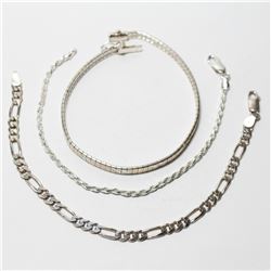 Lot of Sterling Silver Bracelets.  You will receive 3 bracelets in the collection. Rope Bracelet mea