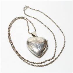 Lady's Vintage Sterling Silver Large Heart Locket on 24  'S' Link Chain.  Locket measures 1 3/4  in 