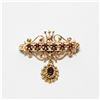 Image 1 : Lady's Antique 14K Yellow Gold Garnet Brooch.  Length of the brooch measures just over 1" long by 1 