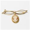 Image 1 : Lady's Edwardian 9K Yellow Gold Cameo Brooch.  Length of the brooch measures 1" long by just under 2