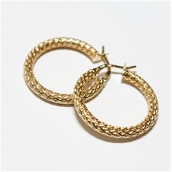 Lady's 14K Yellow Gold Textured Hinged Hoop Earrings.  Total weight of 2.55 grams.