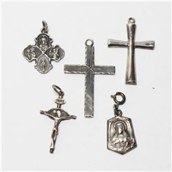 Lot of Antique/Vintage Sterling Silver Religious Pendants/Medals.  You will receive 5 items in this 