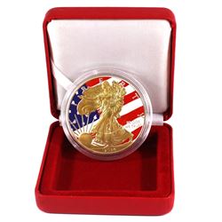 2014 USA $1 Coloured/Gilt 'American Flag' 1oz Fine Silver Eagle (Tax Exempt) Coin comes encapsulated