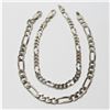 Image 1 : Pair of Sterling Silver Figaro-link Bracelets with Lobster Clasps. Larger bracelet measures 8 1/4" i