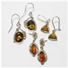 Image 1 : Collection of Amber Sterling Silver Drop Earrings.  3 sets.