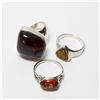Image 1 : Collection of Amber Sterling Silver Rings. Rings Size from 7 1/2 to 8 1/2.  3pcs.