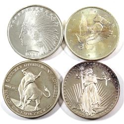 Lot of 1oz Fine Silver Rounds (Tax Exempt) You will receive 4 different Rounds in this lot. 4pcs.