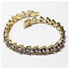 Image 1 : Sterling Silver Gold-tone Trilliant cut Stone Tennis bracelet with Slide clasp & Safety Catch.  Meas