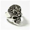 Image 1 : Large Sterling Silver Pave' Rhinestone Skull Ring - Size 10 3/4.  This statement rings fits a size 1