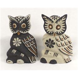 Pair of Indonesian Carved Albezia Wood Owls