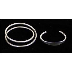 Navajo Sterling Silver Bangle and Guard Bracelet