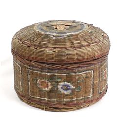 Antique Chinese Hand Painted Lidded Sewing Basket