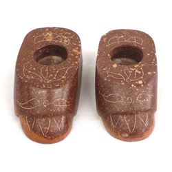 Chippewa Carved Catlinite Mocassin Candleholders