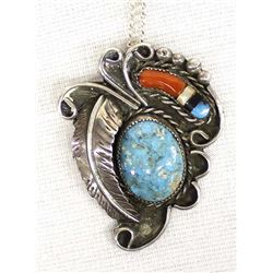 Vintage Navajo Sterling Turquoise Coral Necklace