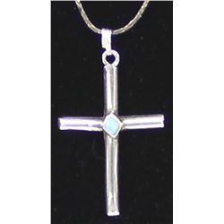 Navajo Sterling Turquoise Cross Pendant Necklace