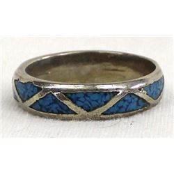 Vintage Navajo Sterling Chip Inlay Wedding Band