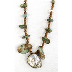 Antique Estate Natural Turquoise Abalone Necklace