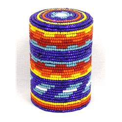 Hand Beaded Wood Cannister by Kathy Kills Thunder