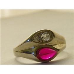  ESTATE WHITE GOLD RING- DIAMOND AND RUBY  #893110