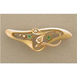 art nouveau emerald/seed pearl pin #915355
