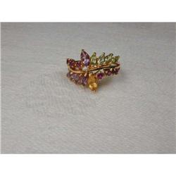 14K YG Gold Emerald Ruby Garnet Amethyst Ring #915522