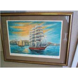Vintage Nautical Colored Lithograph Numbered #915552