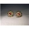 Estate 18K YG Filigree Diamond Garnet Earrings #922518