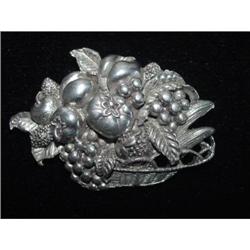  Designer Fruit basket pewter pin signed  #928569