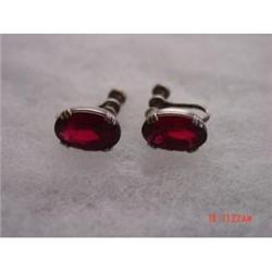 Victorian Ruby Red Sterling Earrings Screwback #928575