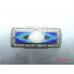 Art Deco Guilloche Enamel Brooch Silver #928578