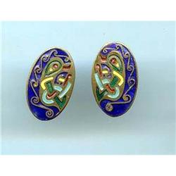 Art Deco Enamel on Brass Clip Earrings #928589