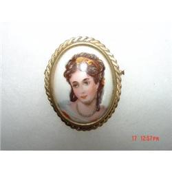 Victorian Porcelain Signed Lady Brooch Limoges #928598