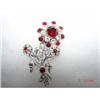 Image 1 : Art Deco Red Clear Rhinestone Brooch Pin Flower #929201