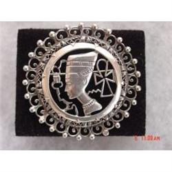 NEFERTITI Sterling Signed Egyptian Brooch Art #929355