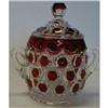 Image 1 : ANTIQUE RED BLOCK PATTERN GLASS COVERED SUGAR #929954