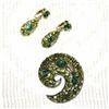 Image 1 : Vintage Green Rhinestone Brooch & Earrings  #930180