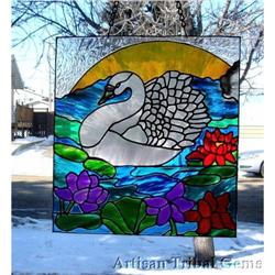  Stained Glass Painting Stately WHITE SWAN  #930881