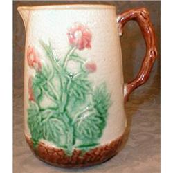 MAJOLICA Primrose Strawberry Pitcher ANTIQUE #931048