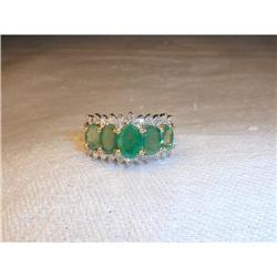 Rare Estate 14K YG Diamond Emerald Ring Band #931593
