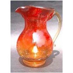 Crackle Glass Amberina Pitcher - Hammond Glass #932421