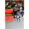 Image 1 : PALLET WITH 2 RED TOOLBOXES & CONTENTS, 50 AMP WELDER, HAMMERS, PROPANE TORCHES, ETC