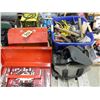Image 2 : PALLET WITH 2 RED TOOLBOXES & CONTENTS, 50 AMP WELDER, HAMMERS, PROPANE TORCHES, ETC