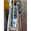 Image 2 : WOOD CARPENTER'S TOOLBOX & WOOD CRATE C/W HAND DRILL, SAW, BOOSTER CABLES, ETC